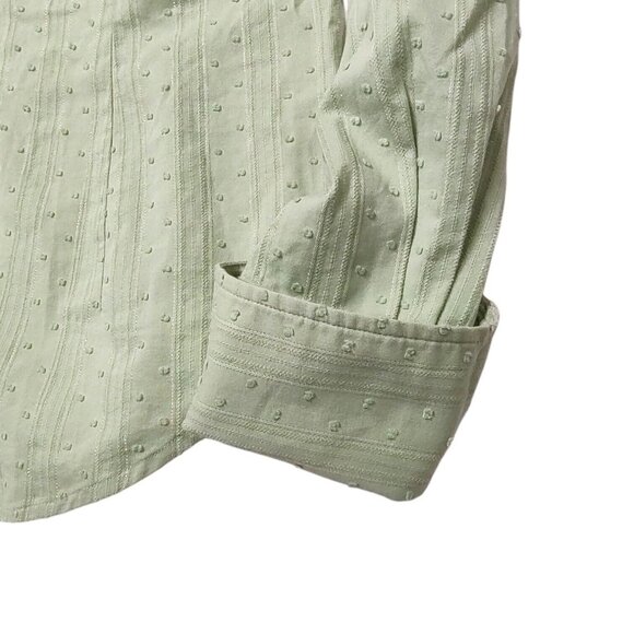 Moda Button Up Shirt Green Textured Long Sleeves Women's Medium - Picture 4 of 6